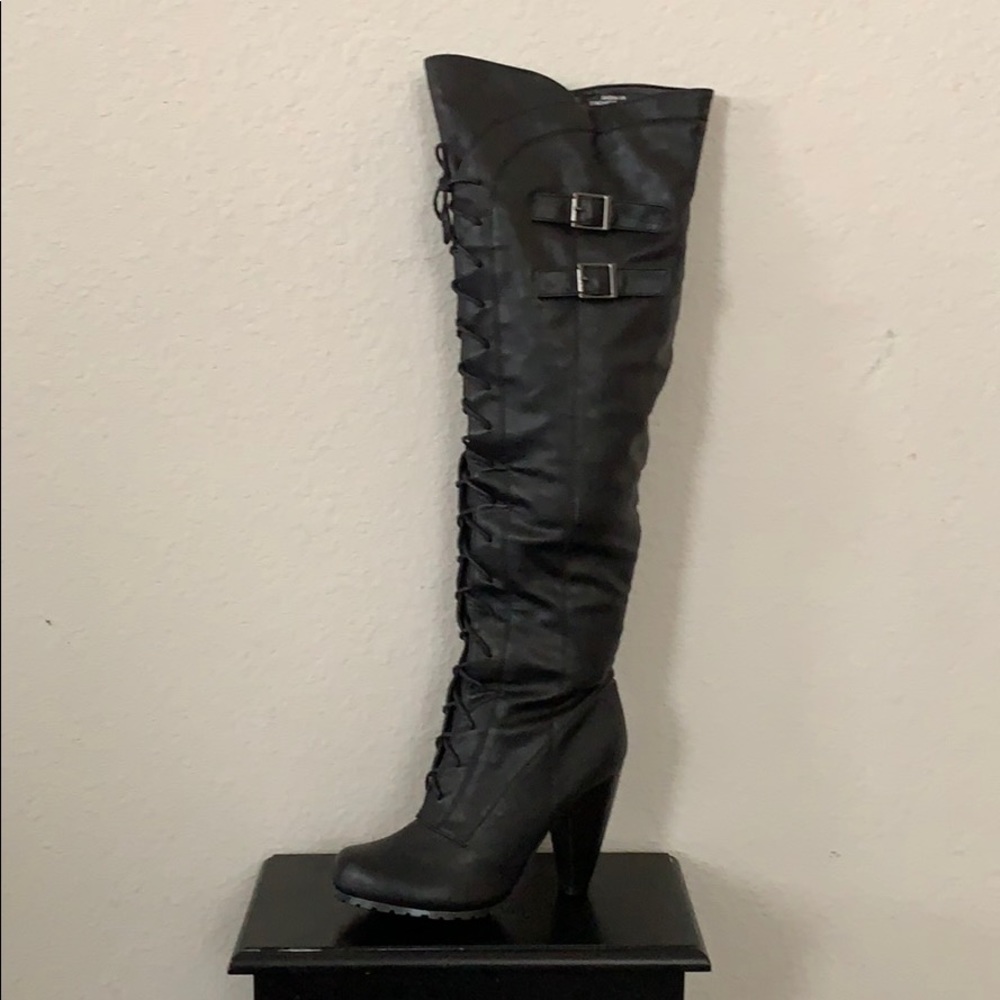 Thigh High Black leather boots